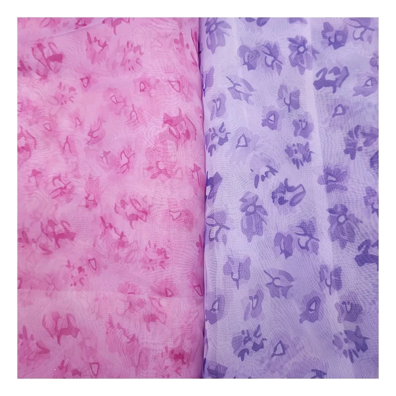 Purple and Pink Color Floral Digital Printed Organza Fabric Polyester Woven Floral Flower Fabric for Dress - 图片 4
