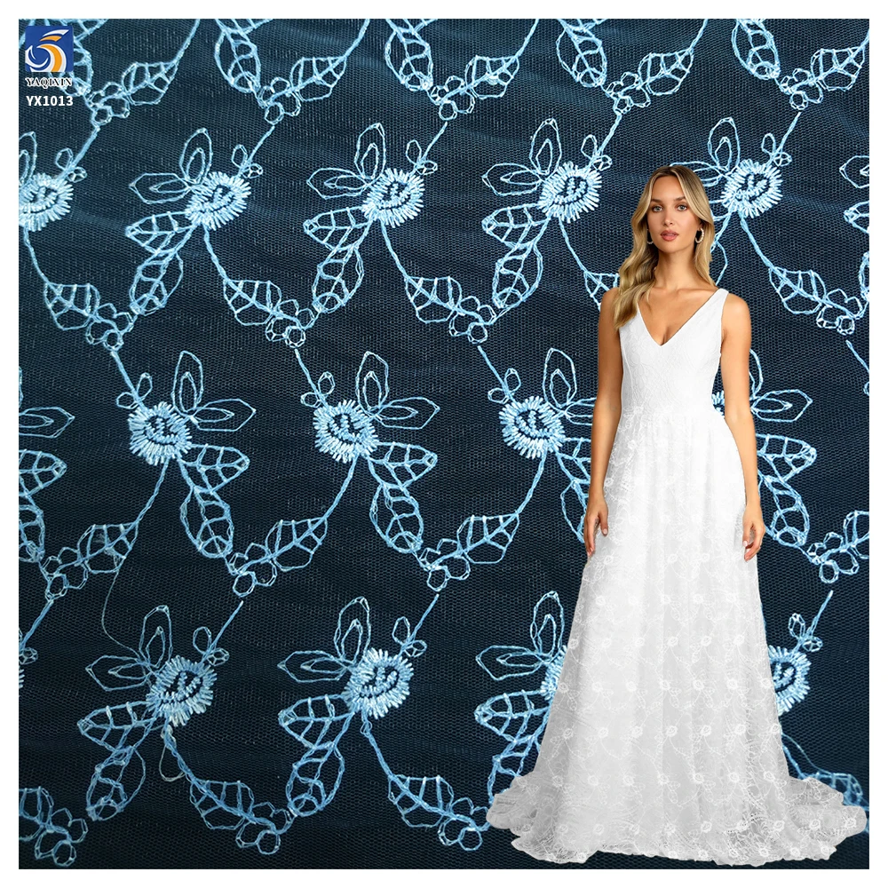YX1013 Cheap Solid Color Florals Embroidery Custom Picture Tulle Mesh Fabric Textiles for Women's Garments Embroidery Fabric