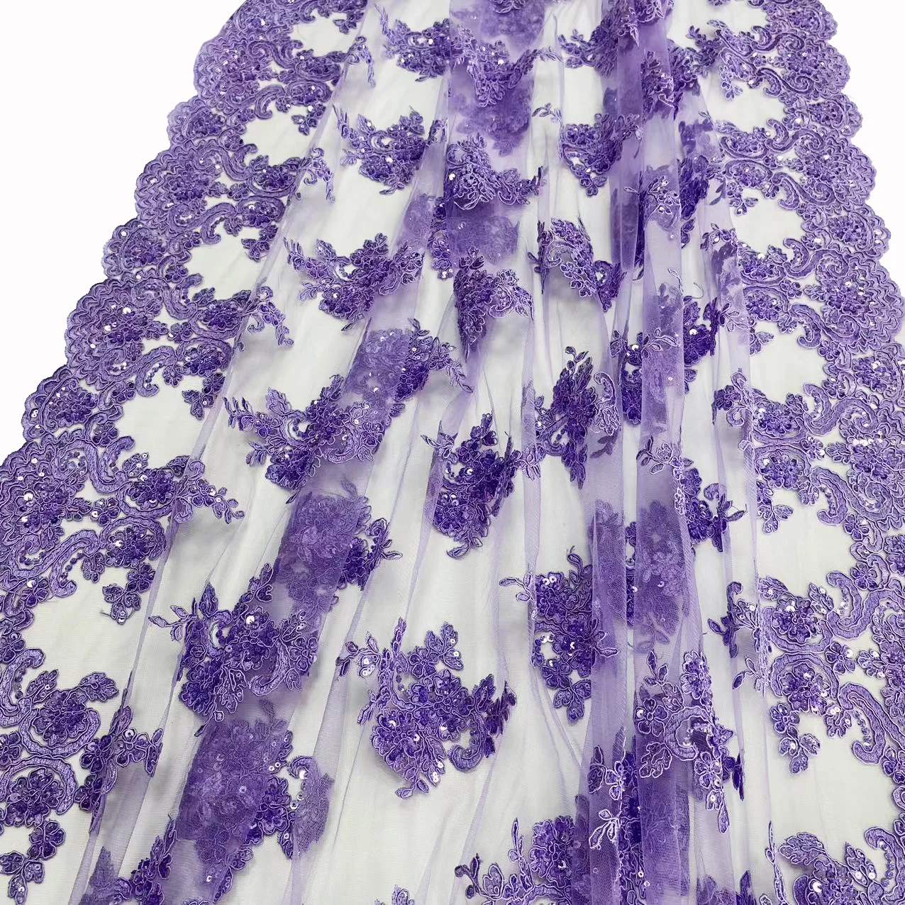New Arrival Fashion 2025 Floral Purple Embroidery Lace Fabric Sequin Tulle Lace Embroidery Fabric for French - 图片 3
