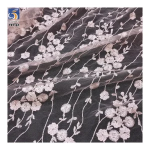 YX512 Support Customized Other Colors Light Pink Polyester Floral Tulle Fabric Embroidered for Dance Skirt