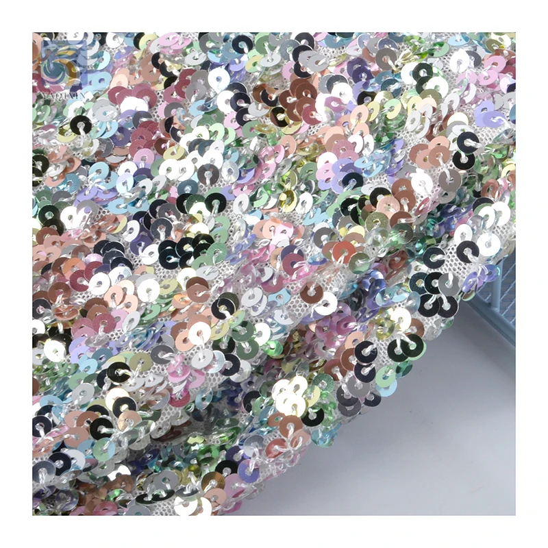 YX2644-1 Wholesale Good Price Sequined Fabric Dense 5mm Sparkling Multi Color Four Way Stretch Sequin Fabric - 图片 6