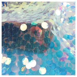 LPM006 18MM Clear Shiny Iridescent Large Paillette Sequin Fabric Fashion Colorful Fish Scale Mermaid Sequin Fabric