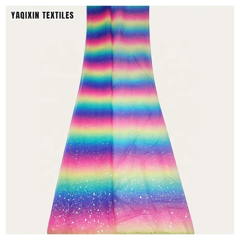 YX2181 Women Dress Rainbow Gradient Glitter Tulle Laces Fabrics for 5 Yards 100 Polyester Mesh Lining Fabric Chinese Suppliers - 图片 5