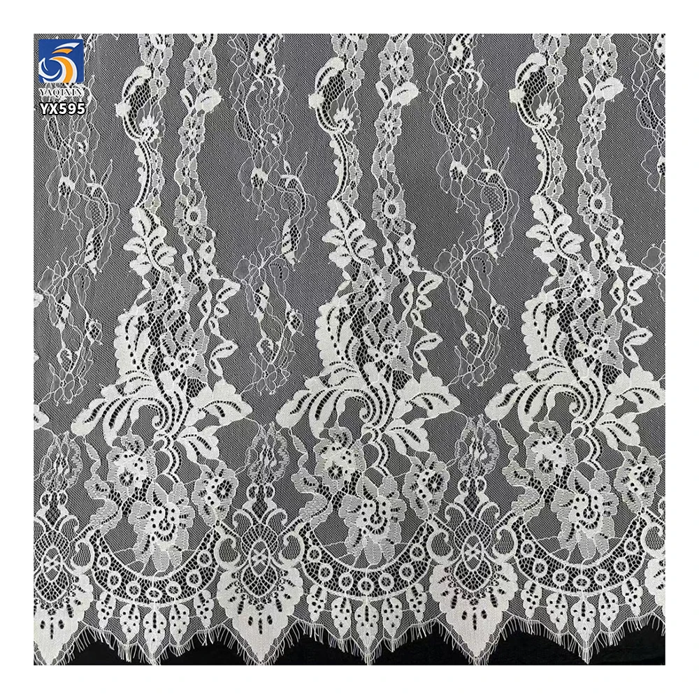 YX595 Hottest Sales Ladies Casual Tops Lace Fabric Black Embroidery French Floral Mesh Eyelash Lace Fabrics - 图片 2
