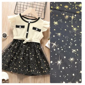 DX126 Manufacturers Direct Flash Tulle With Gold Foil Star Dots Design Polyester Mesh Fabric
