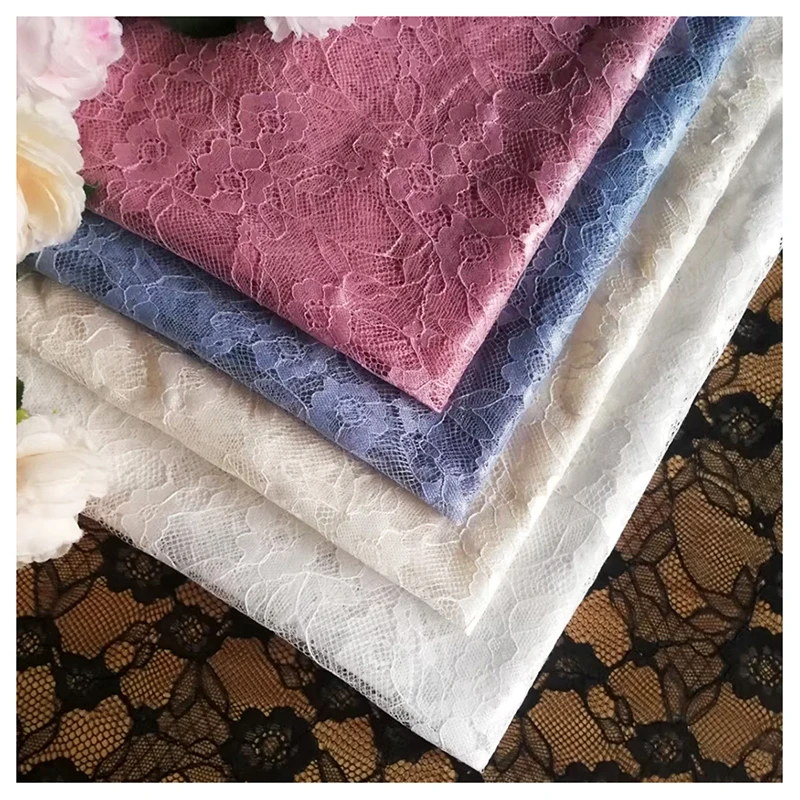 Sapphire Blue Small Floral Jacquard Mesh Lace Fabric for Women African Nigerian Chantilly Lace Fabric 1 Yard MOQ - 图片 3