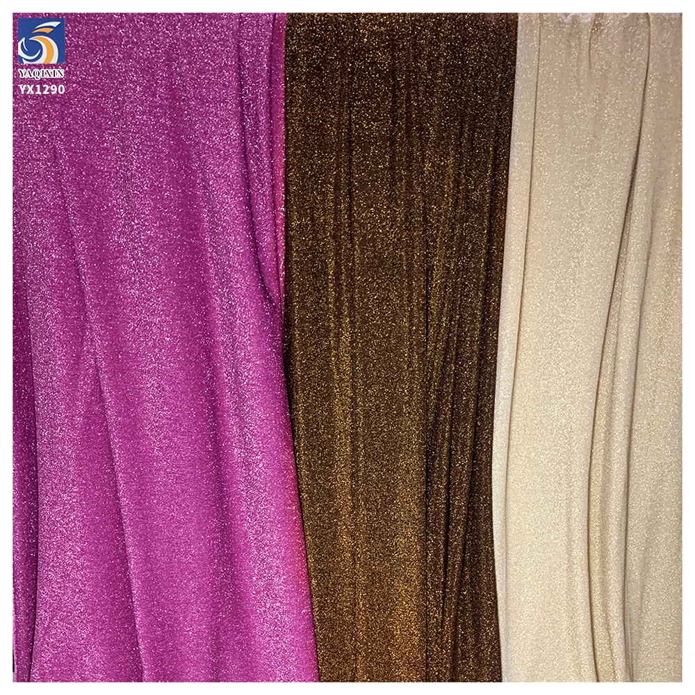 YX1290 New Korean Gold Thread Lurex Khaki Coffee Brown Knitted Stretch Fabric 50 Nylon 45 Silver Yarn Stretch Dress Fabric - 图片 2