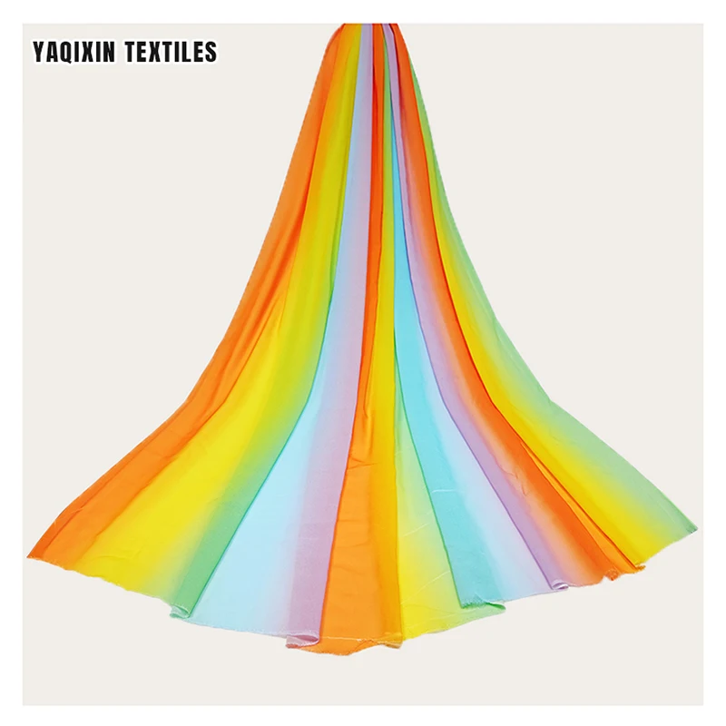 YX2157 New Trends 100D Colorful Moss Crepe Pearl Chiffon Fabric for Dress Polyester Ombre Rainbow Chiffon Print Fabric - 图片 3