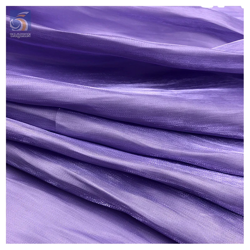 YX2526 Reasonable Price Solid 100% Polyester Soft Shiny Glossy Wrinkle Organza Fabric for Making Dress - 图片 3