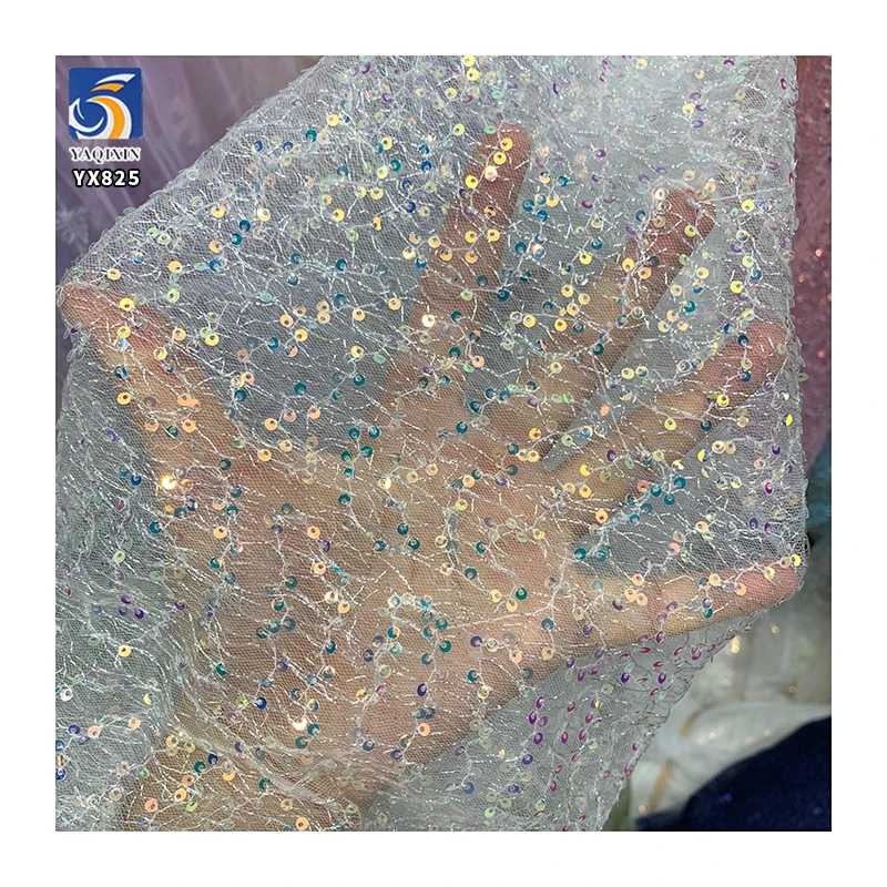 YX825 American Lolita Double Layer Polyester Mesh Embroidery Sequins Fabric Shiny for Clothing for Girls - 图片 3