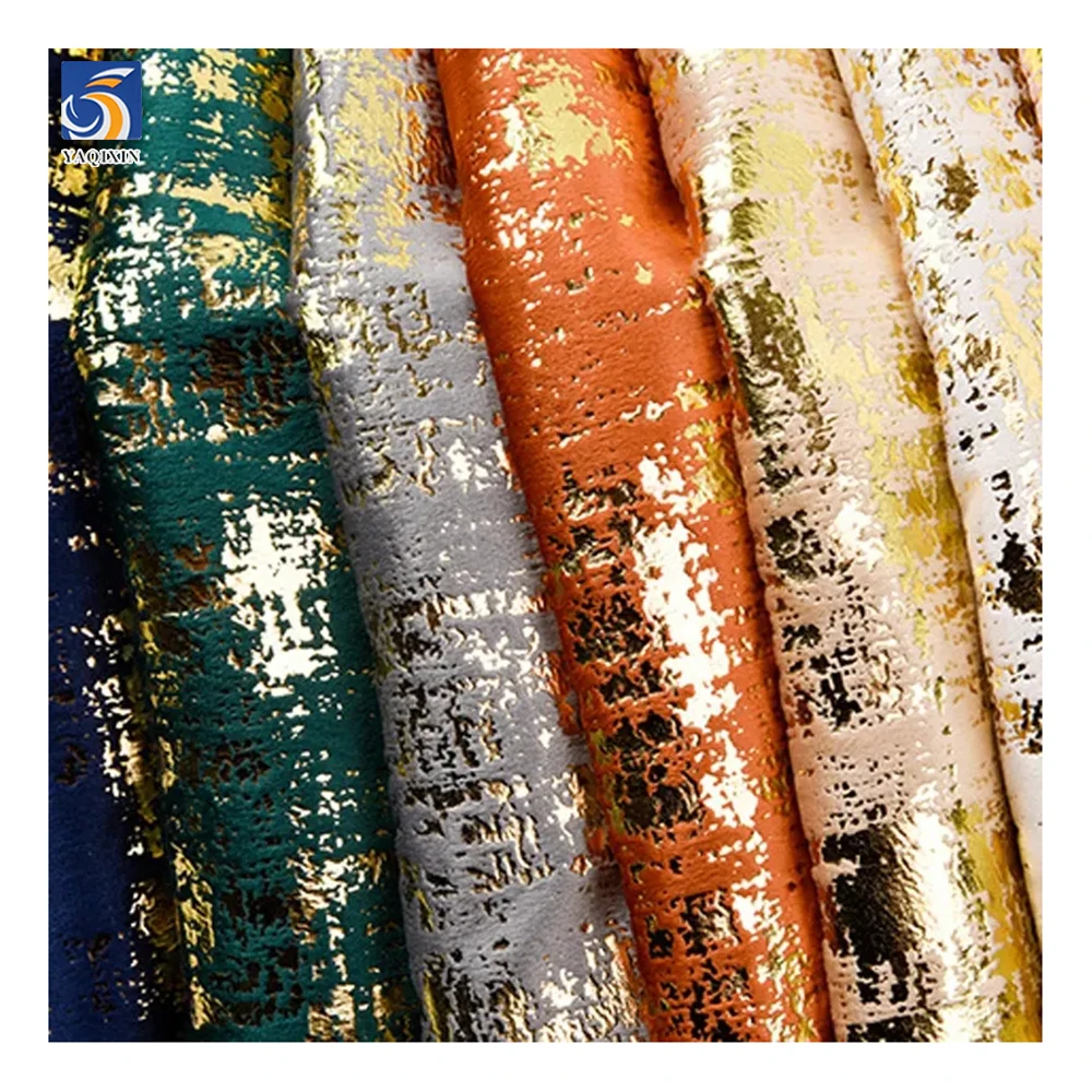 YX788 UK 100% Polyester Gold Stamping Print Velvet Fabric for Sofa 180gsm Anti-Static Bronze Knit Sofa Fabric - 图片 4