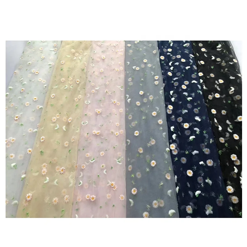 Beautiful Soft Floral Sunflowers Tulle Embroidered Fabric Lace Mesh Embroidered Fabric for Summer Dress - 图片 6