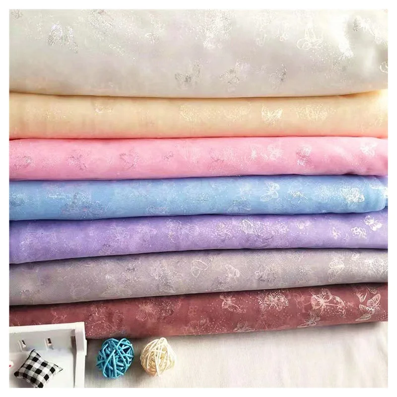 Beige Transparent Polyester Tulle Fabric Textile Printed Multicolor Butterfly Mesh Tulle Fabric - 图片 3