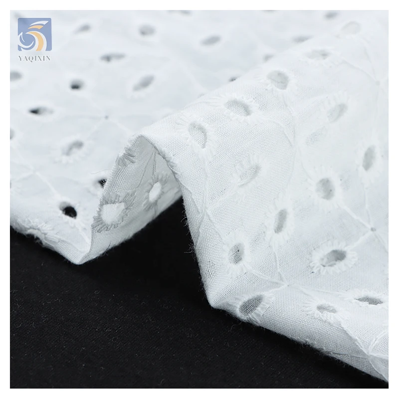 YX2475 High Quality White Dry Cotton Lace Fabric Eyelet Embroidery Cotton Swiss Voile Lace Fabric for Blouse - 图片 6
