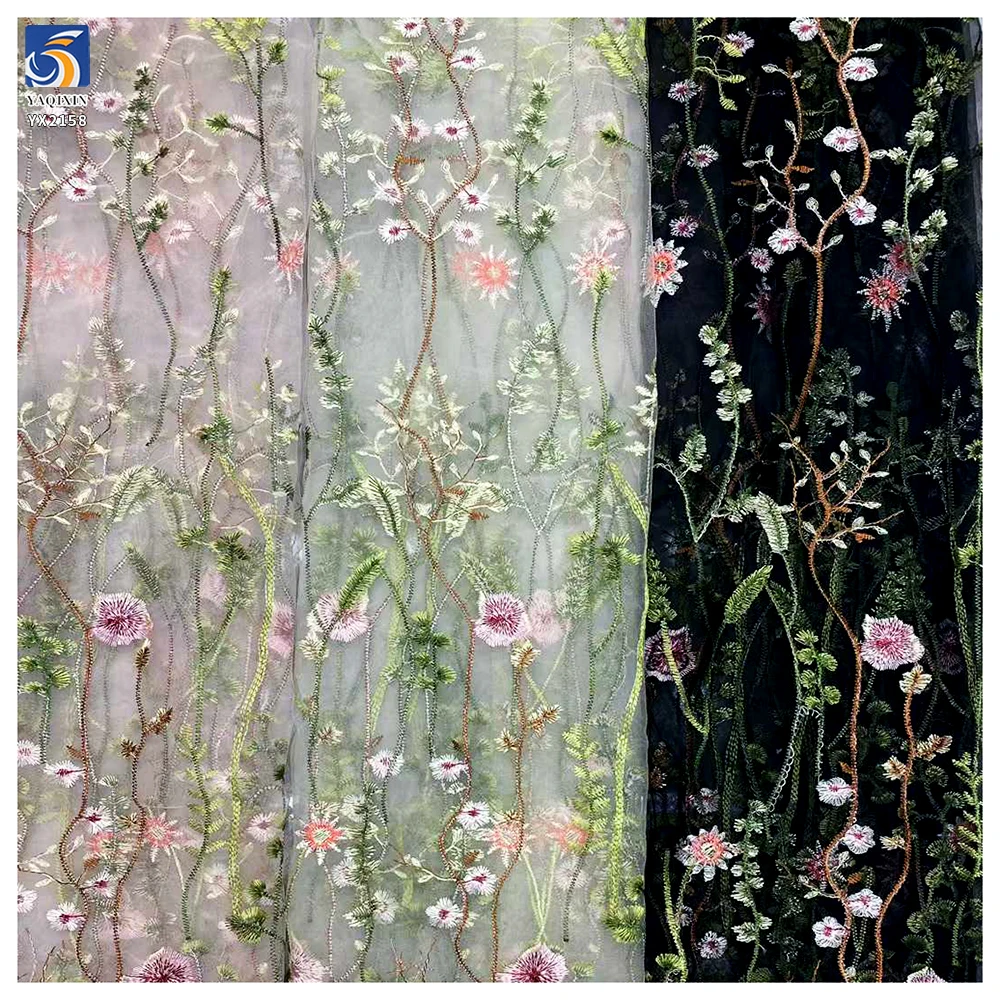 3D Embroidered Floral Wedding Veil Gown Lace Fabric Muslim Abaya Dubai Laces Embroidery Lace Fabric - 图片 6