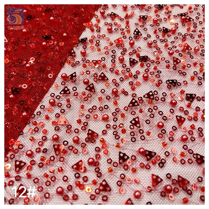High Quality Lace Fabric With Beads and Pearl Shiny Sequin Embroidery Beaded Lace Fabric Luxury for Weddings - 图片 6