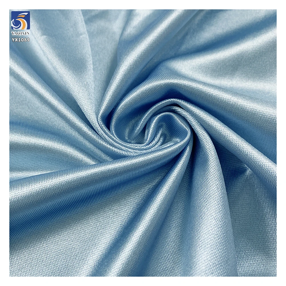 YX1089 2026 Sky Light Blue 140g/200g/250g Elastic Satin Fabric Polyester Spandex Stretch Satin Swimsuit Yoga Sports Fabrics - 图片 6