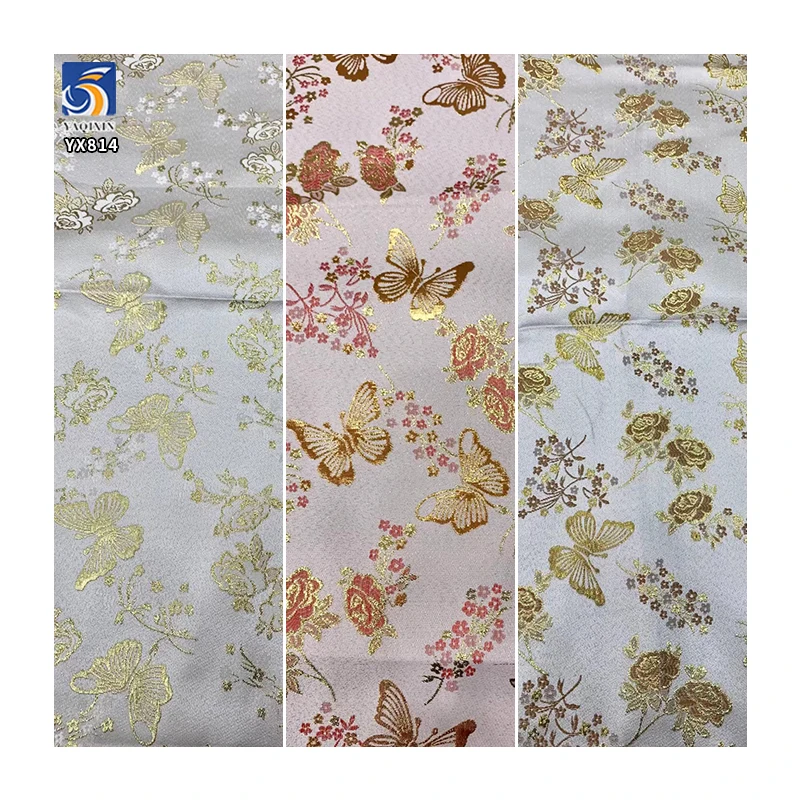 YX814 200gsm Luxury Style 60% Polyester 40% Cotton Butterfly and Flower Design Jacquard Brocade Fabric for African Dress