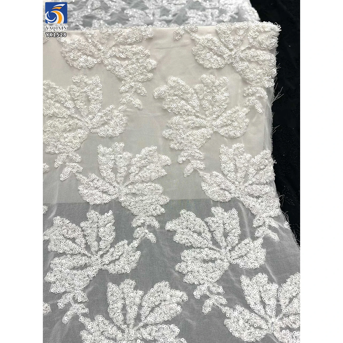 YX1528 Wholesale Shiny Floral Sequin Embroidery Chiffon Fabric for Evening Dress - 图片 2