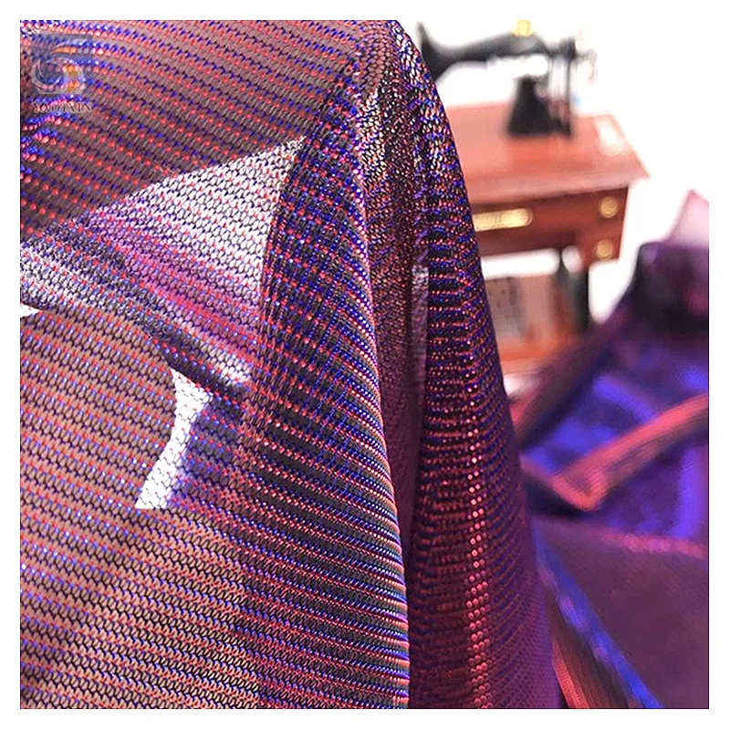 YX2138 Hot Sale 100% Polyester Shiny Glitter Mesh Lurex Fabric Elastic Moonlight Woven Mesh Stretch Fabric for Party Dress - 图片 2