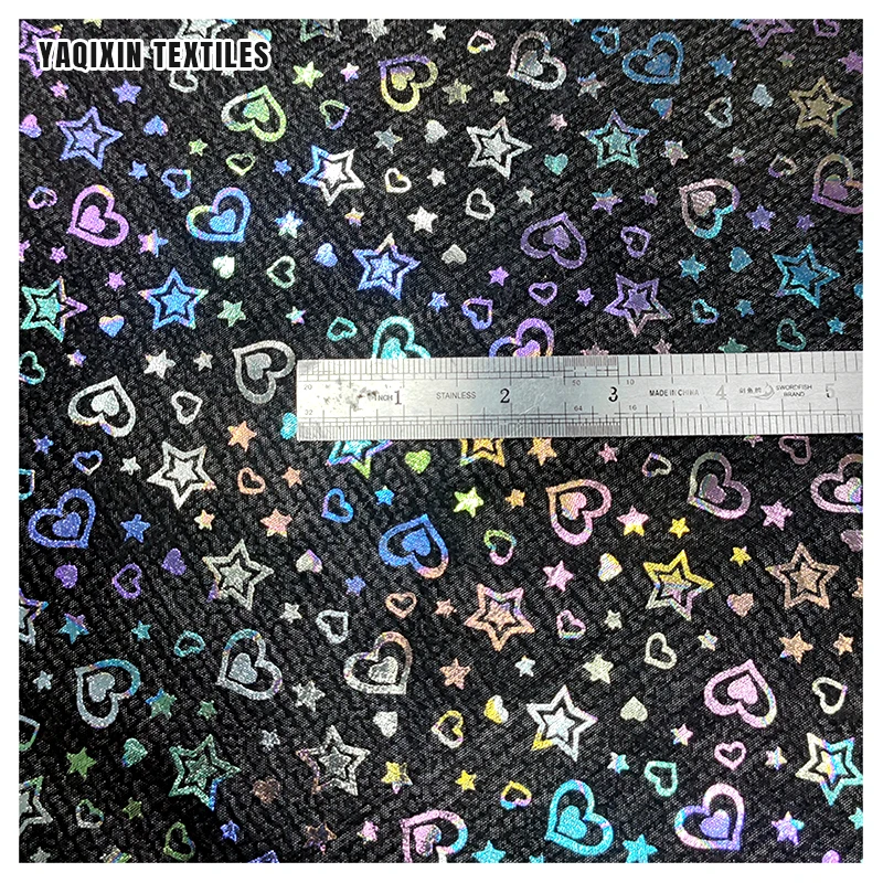 Fluorescent Hot Film 2026 New Arrival Pattern Heart Star Print Fabric Black Soft Polyester Tulle Fabric Roll 50 Yards Moq - 图片 4