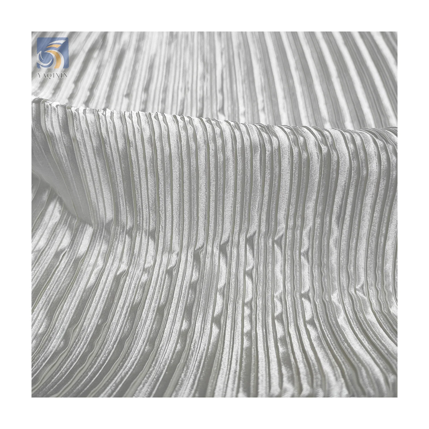 Charmeuse Soft Imitation Silk Satin Fabric Wedding Polyester 0.5cm Pinstripes Accordion Pleated White Satin Fabric - 图片 3