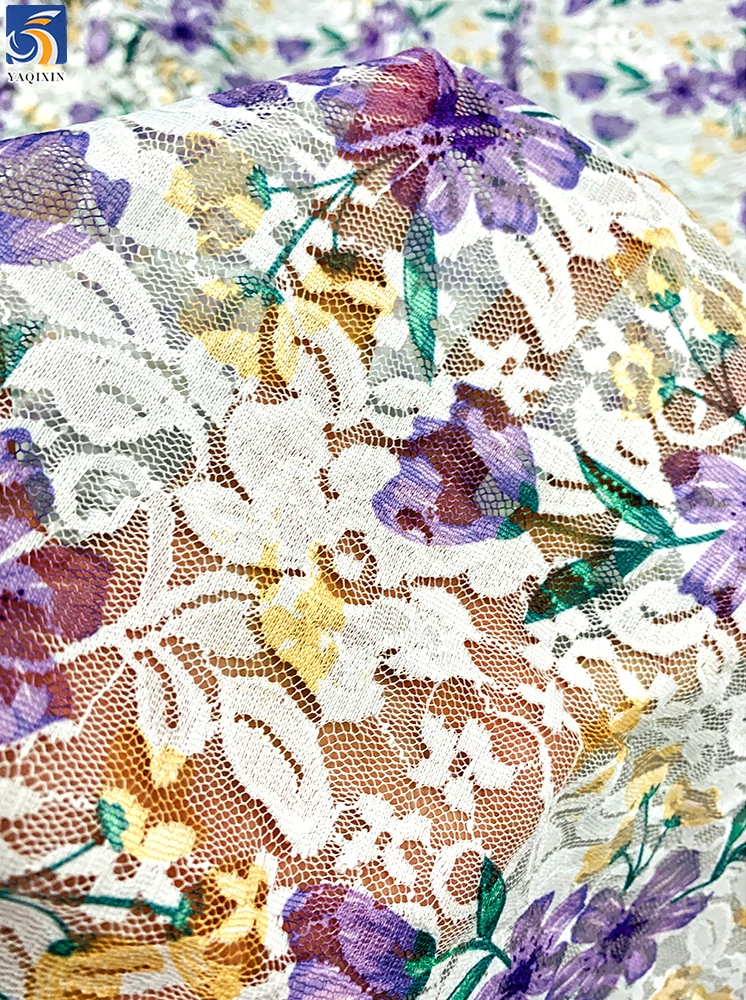 YX745 High Quality Good Quality Blue and White Floral-Print Spandex Stretch Chantilly Lace Mesh Fabric for Dress/Skirts - 图片 6