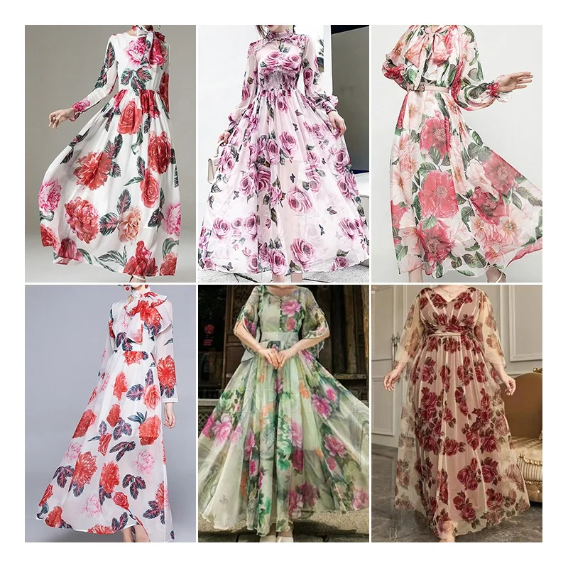 YaQiXin Original Design Chinese Style Textile 100% Polyester Digital Print Fabric Floral Mesh Tulle Fabric for Clothing