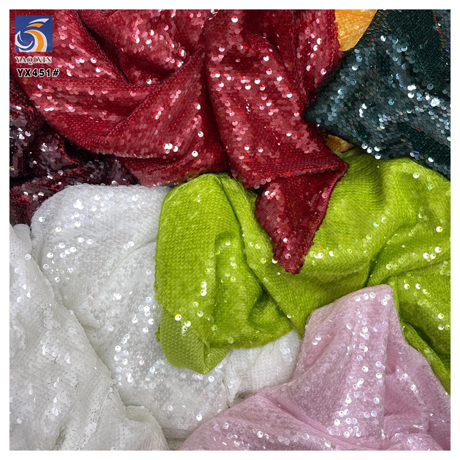 YX451 Catwalk Dress Thailand Sequin Embroidery Fabric 5mm Fish Scale Overlapping Transparent Full Sequin Fabric - 图片 3