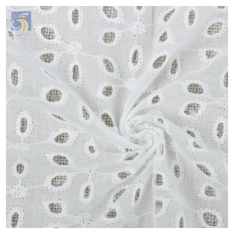 YX2475 High Quality White Dry Cotton Lace Fabric Eyelet Embroidery Cotton Swiss Voile Lace Fabric for Blouse - 图片 5