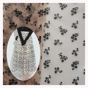 100% Nylon Printed Tulle Fabric Printed Mesh Fabric Flocked Tulle Fabric for Dress