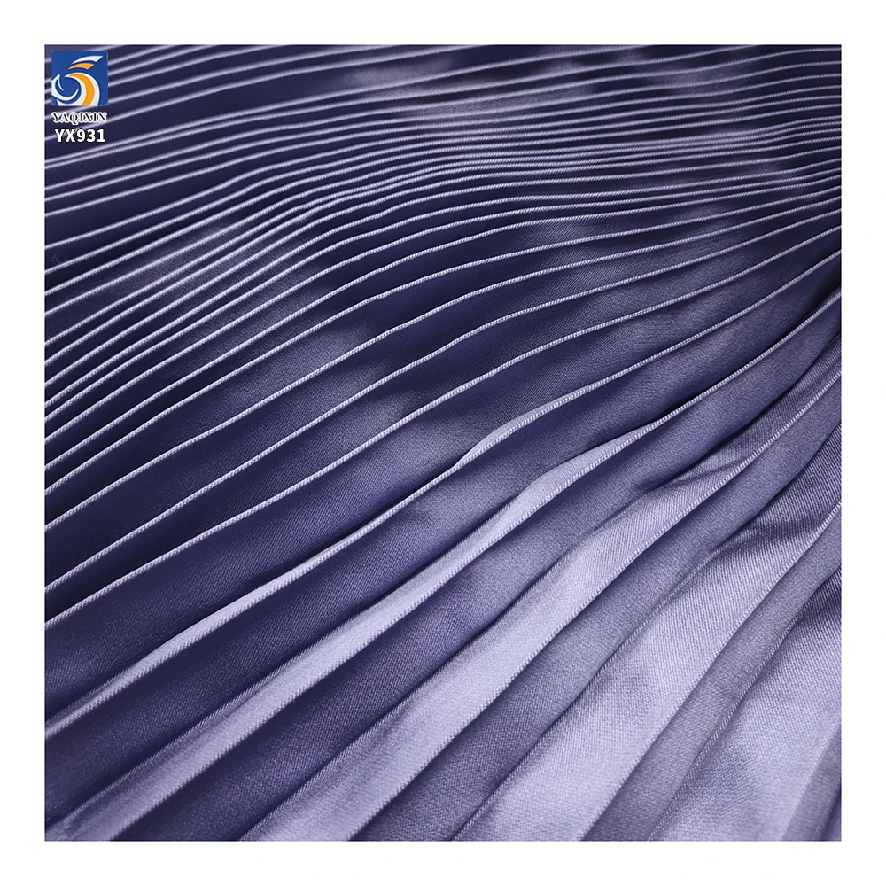 YX931 Lilac 3cm 100 Polyester Satin Pleated Fabric Stretch Glossy Silk Satin Accordion Pleated Fabric for Ladies Dresses - 图片 6