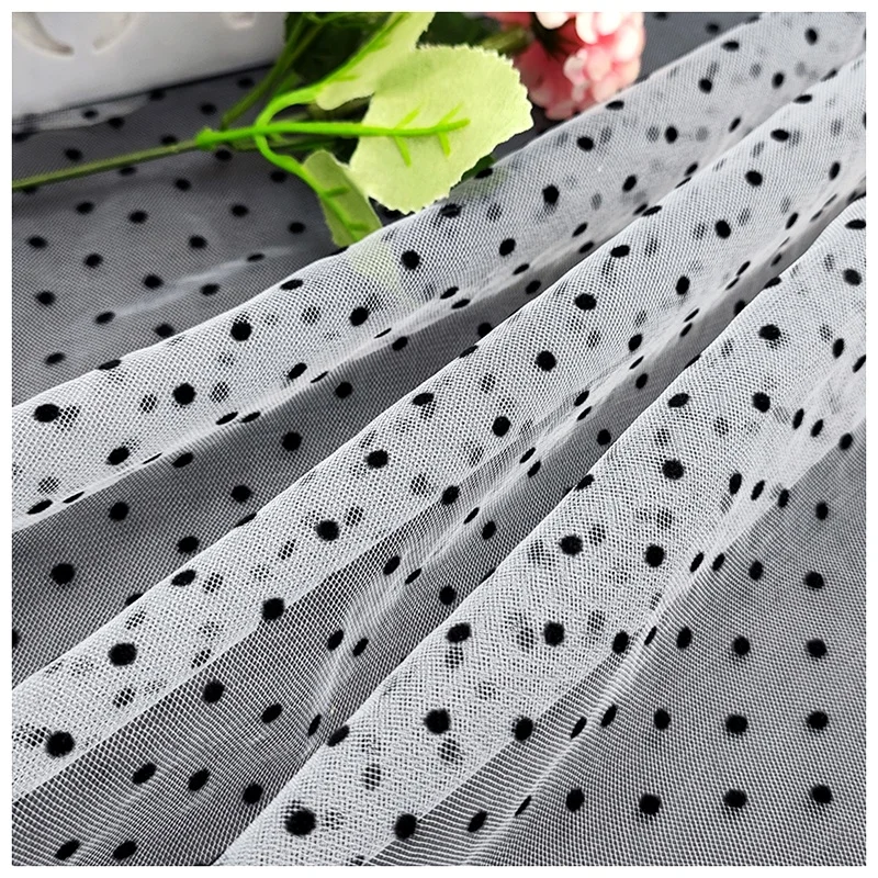DX161 Flocked Mesh Polka Dot Tulle Lace Net Fabric for Making Wedding Dress - 图片 4
