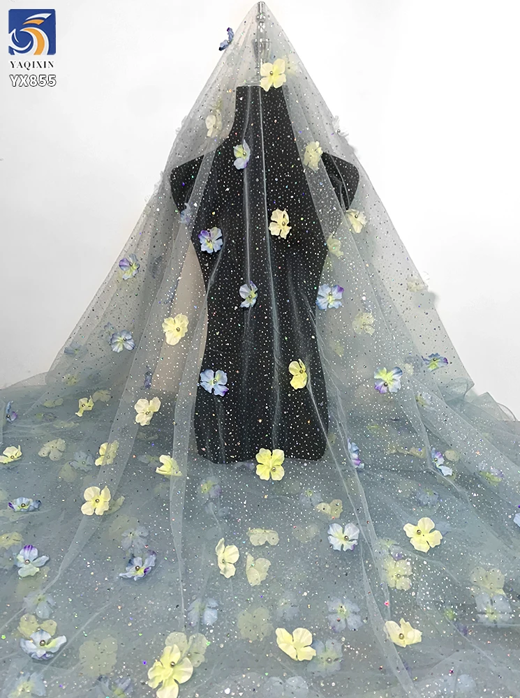 YX855 Beautiful 3D Glitter Tulle Polyester Colorful Butterfly Silver Glitter Mesh Tulle Fabric With Sequins 3D Butterfly - 图片 5
