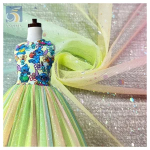 JY2025 China Factory by Yards Good Price Iridescent Tulle Mesh Sparkle Glitter Fabric 2025 Woman Summer Fabric for Dress