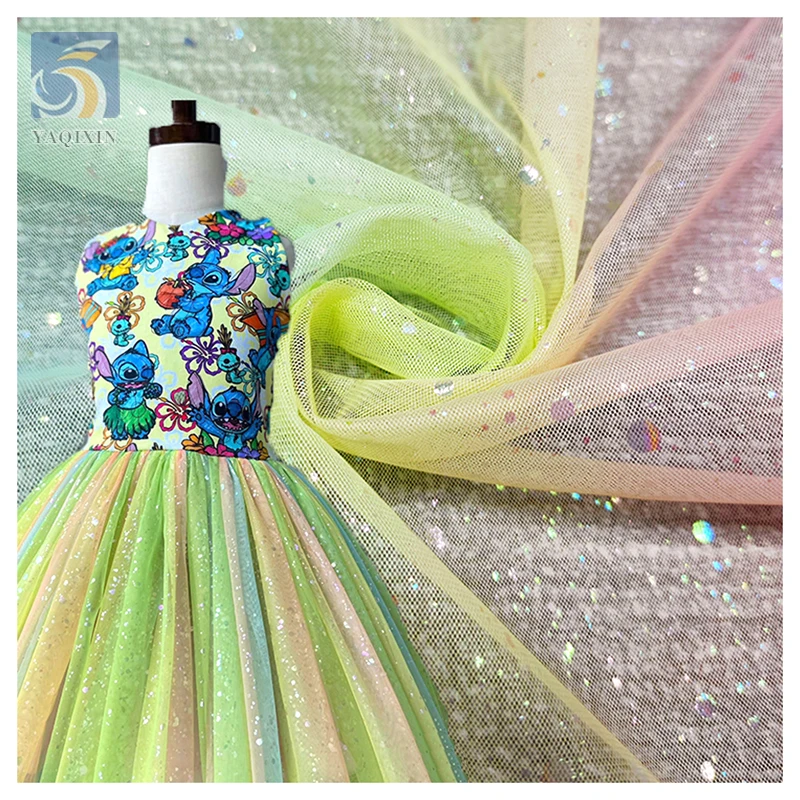 JY2025 China Factory by Yards Good Price Iridescent Tulle Mesh Sparkle Glitter Fabric 2025 Woman Summer Fabric for Dress