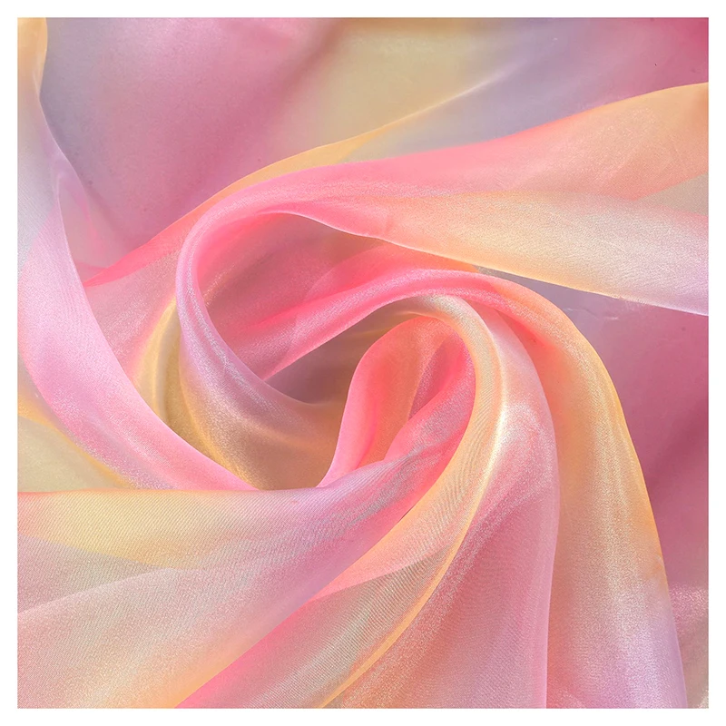 Guangzhou Manufacturer Digital Print Polyester Stiff Organza Two Tone Rainbow Gradient Ombre Organza Fabric - 图片 3