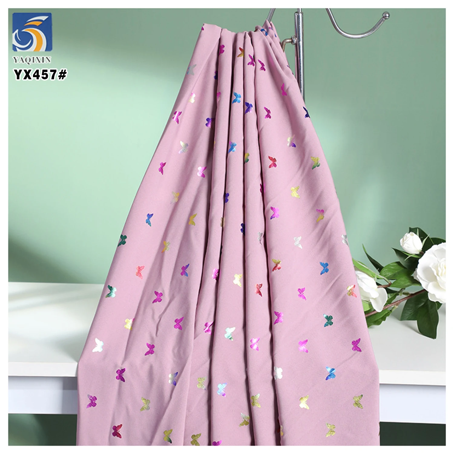YX457 New Arrivals Polyester Spandex Colorful Butterfly Foil Printed 100D Four-Way Stretch Fabric for Background Toy - 图片 5