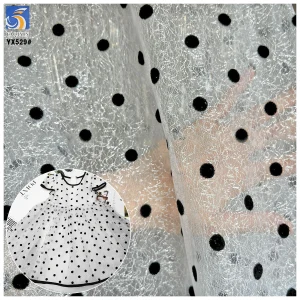 YX529 China 2025 New Technology Fabric Polyester Black Flocking Mesh Fabric 1cm Polka Dot Fabric for Dresses