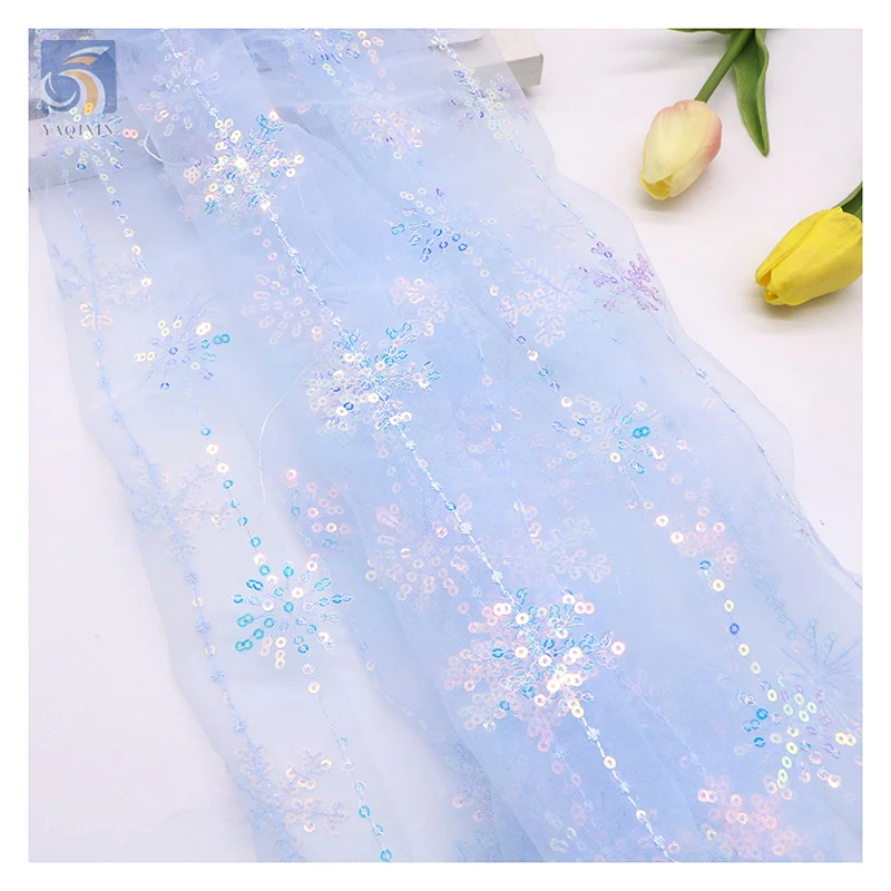 YX2537 OEM&ODM Price Embroidery Tulle Sequin Fabric Beautiful Design Snowflake Glitter Sequin Mesh Fabric for Christmas - 图片 6