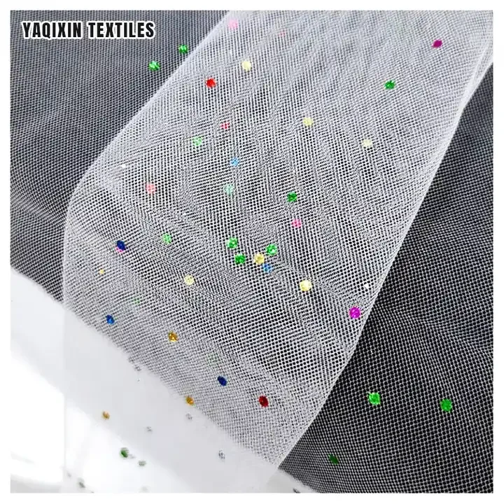 Guangzhou Zhongda Factory Prices Multi-color Shiny Sparkle 100 Polyester Net Tulle Mesh Fabric by the Yards
