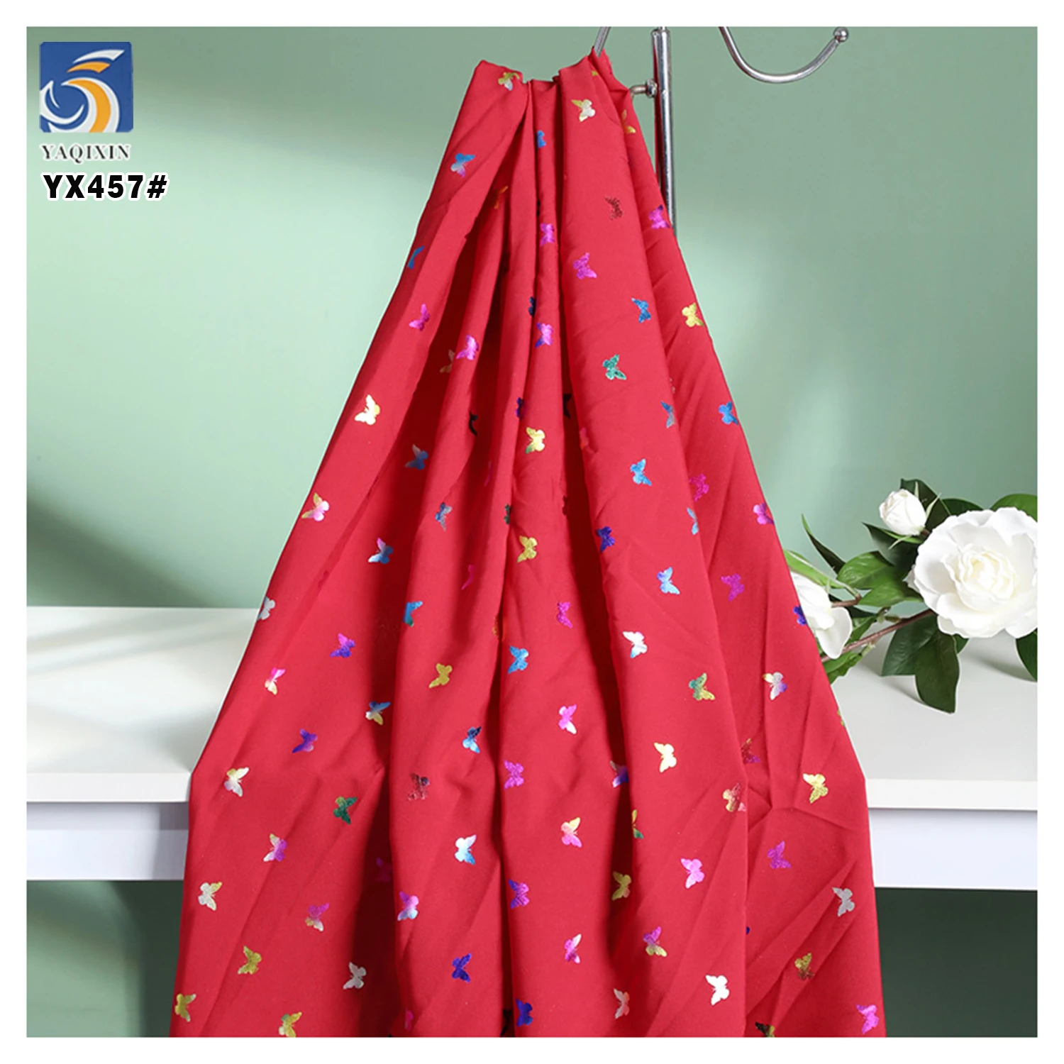 YX457 New Arrivals Polyester Spandex Colorful Butterfly Foil Printed 100D Four-Way Stretch Fabric for Background Toy - 图片 4