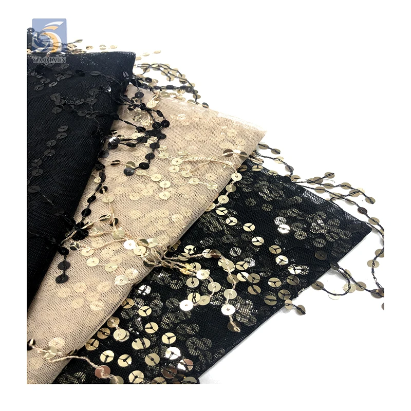 YX2722 Guangzhou Wholesale 7mm Tassel Sequin Embroidery Mesh Lace Fabric for Belly Dance Skirt - 图片 4