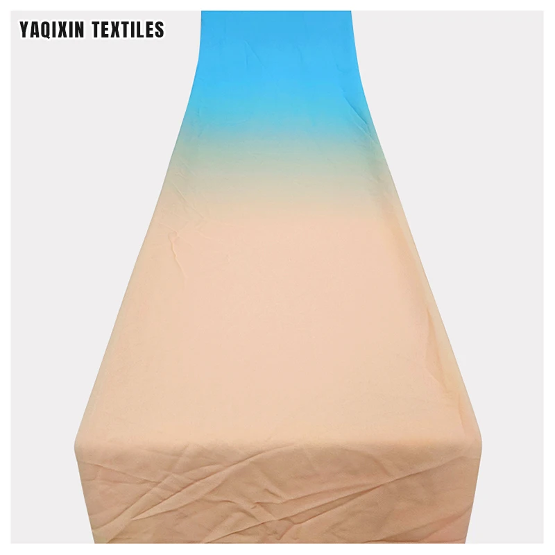 YX23624 Beautiful Two-Tone Blue Skin Tone Ombre Fabric Polyester Dubai Pearl Chiffon Gradient Printed Fabric Wholesale - 图片 6