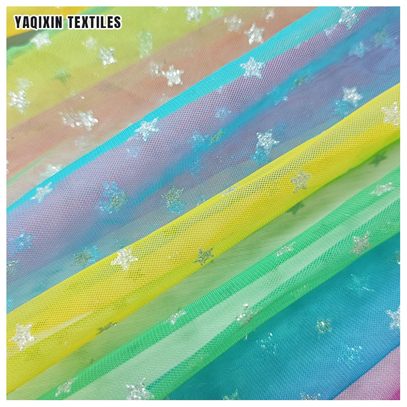 Digital Print Star Rainbow Gradient Lace Tulle Fabric Children's Dance Skirt Clothing Fabric for Children Gift - 图片 5