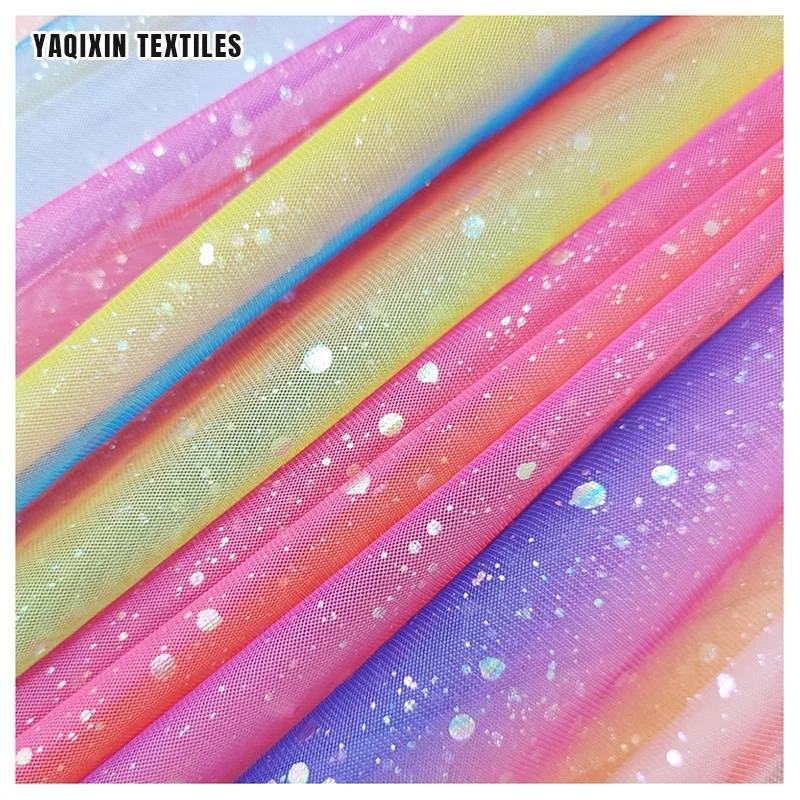 YX2178 Newest Lovely Style Baby Toddler Rainbow Tulle Lace Dress Clothing Material Fabric Glitter Knit Mesh Skirt Fabric - 图片 6