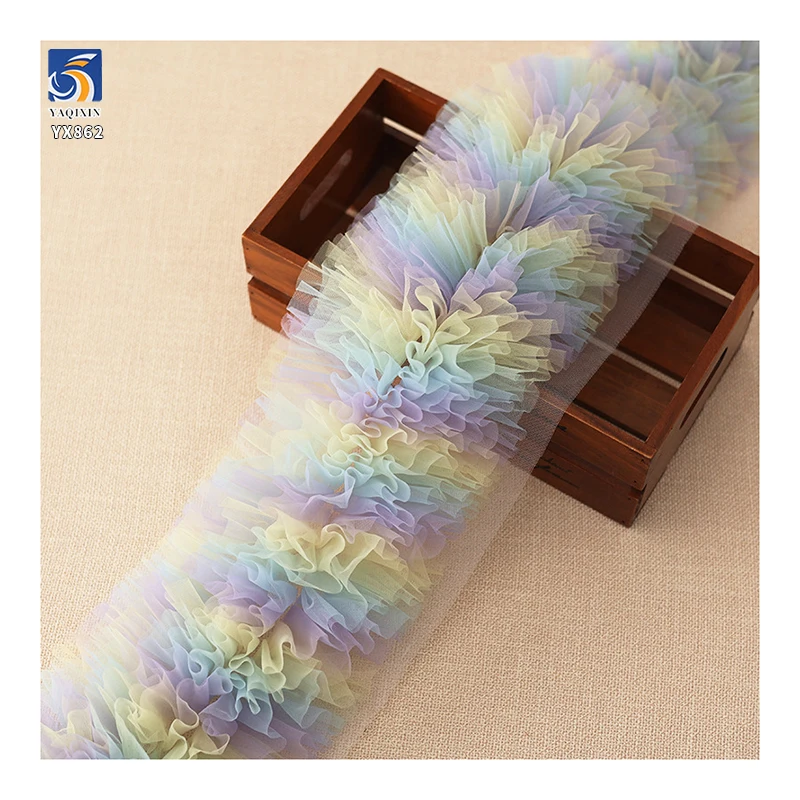YX862 15CM Width Multi-layer Colorful Rainbow Gradient Tulle Princess Costume Puffy Cake Skirt Lace Mesh Fabrics for Little Girl - 图片 6