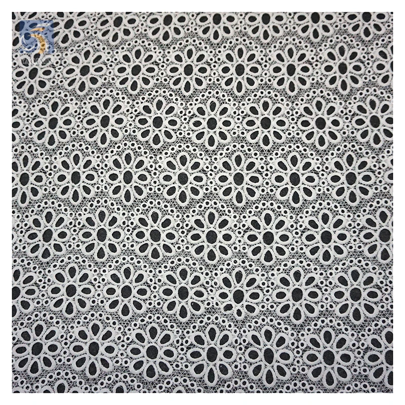 YX2440 Reasonable Price African Lace Fabric White Hollow Out Eyelet Water Soluble Embroidery Milk Silk Lace Fabric - 图片 6