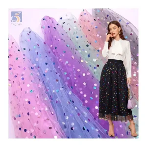 DX119 Cheap 100% Polyester Multicolor Big Dot Foil Stamping Tulle Fabric Net