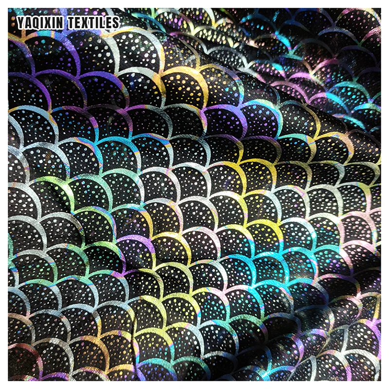 New Material Design Polyester Fish Scale Foil Printed Flash Glitter Tulle Mesh Fabric Colorful Uv Light Luminous Fabric - 图片 3